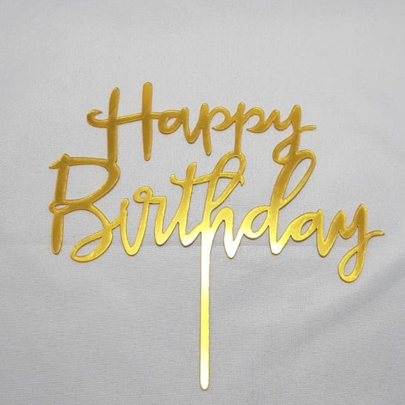 Happy Birthday Cake topper Acryl Goud