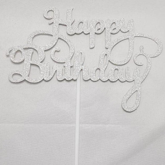 Happy Birthday Cake Topper Papier Zilver